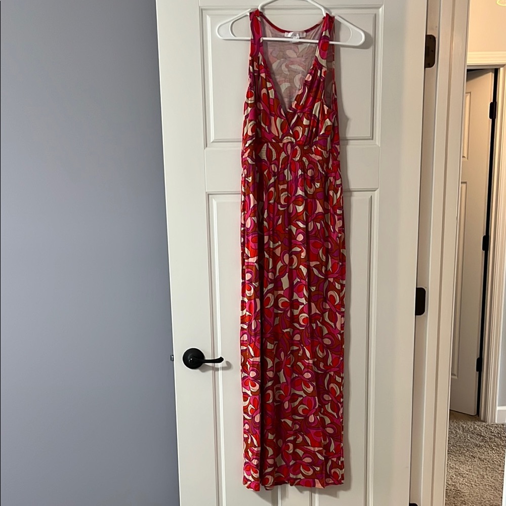 VENUS Red Maxi Sundress V-Neck Sleeveless Resort Wear